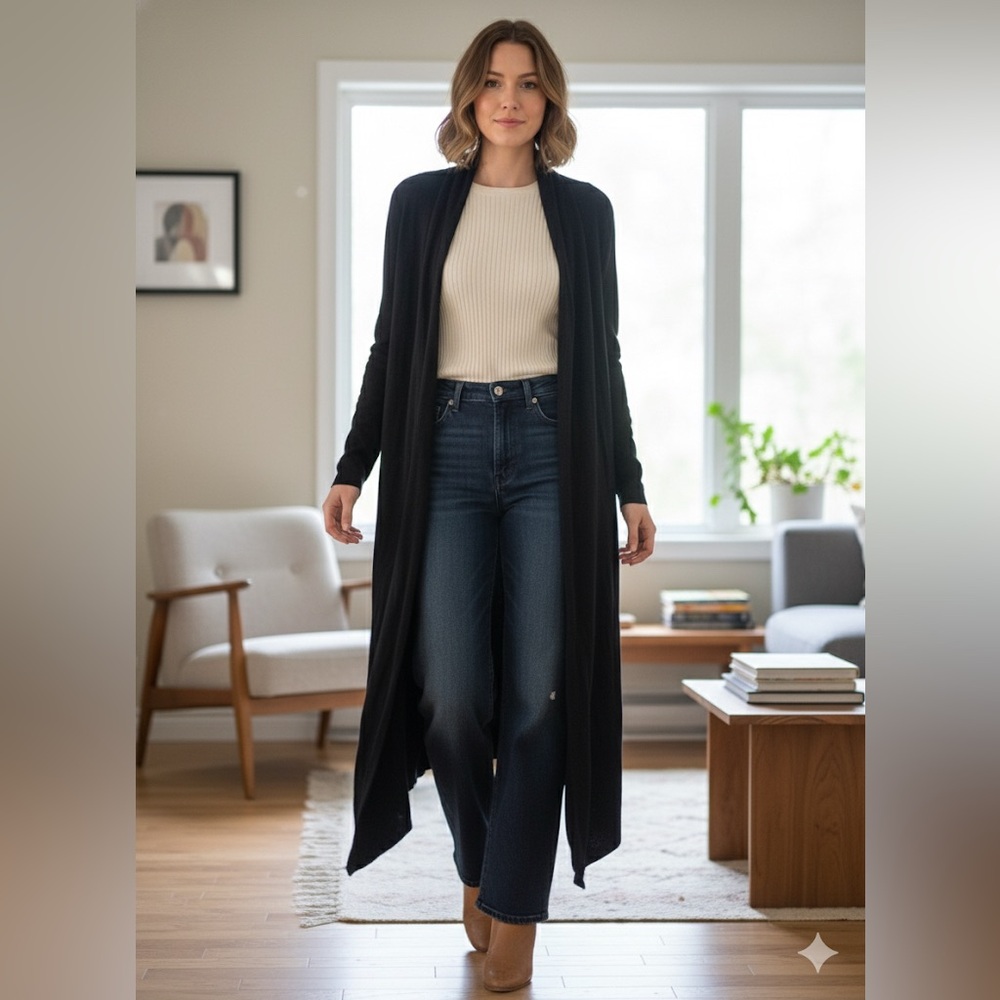 LINE The Label Cashmere Blend Open-Front Draped Maxi Cardigan Black Small